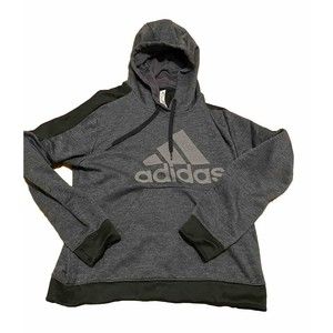 Adidas Womens Hooded Pullover Climawarm Sweatshirt Black Gray/Large Logo Hoodie